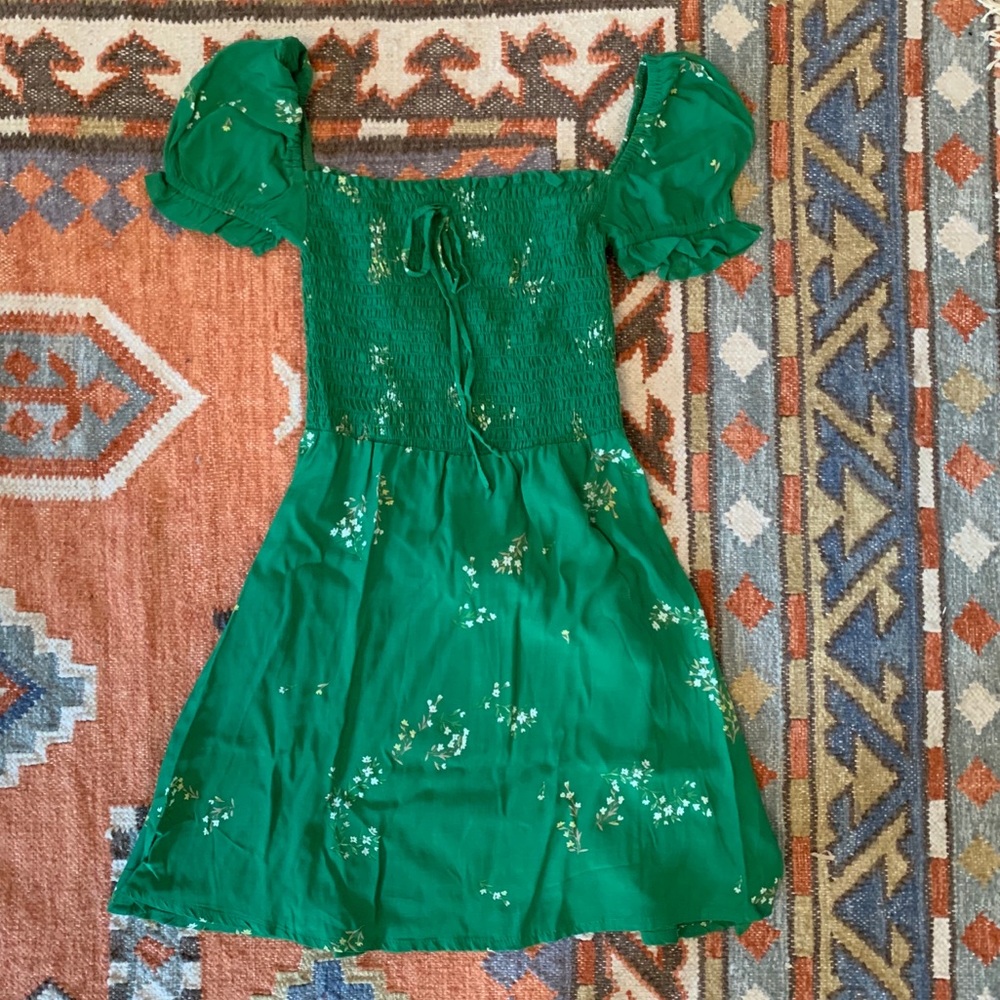 Green floral mini dress